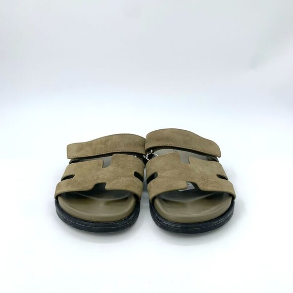 Hermès Mens Suede Leather Sandals Olive Green Slide Slip-On Footwear main image 7